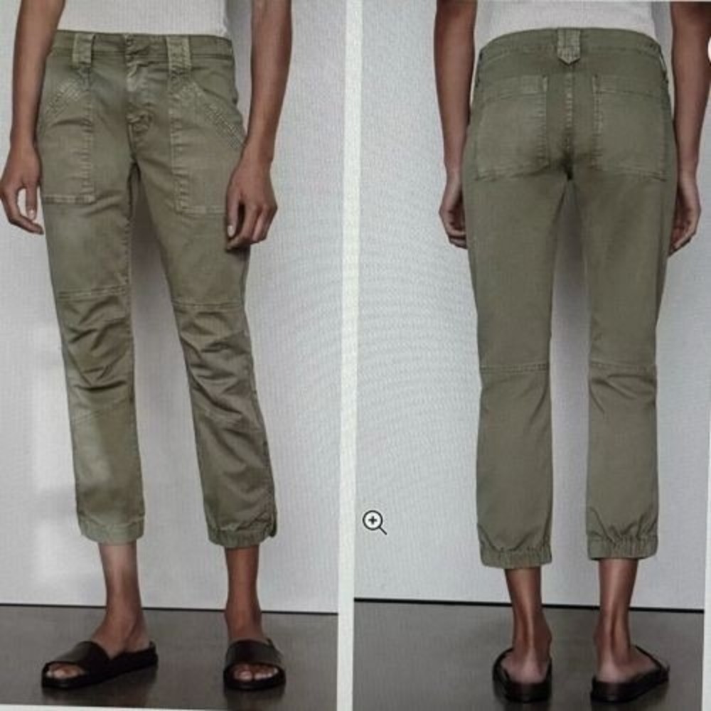 FRAME Size 30 Trapunto Moto Pants Washed Faded Green Utility Style Zipper Ankles